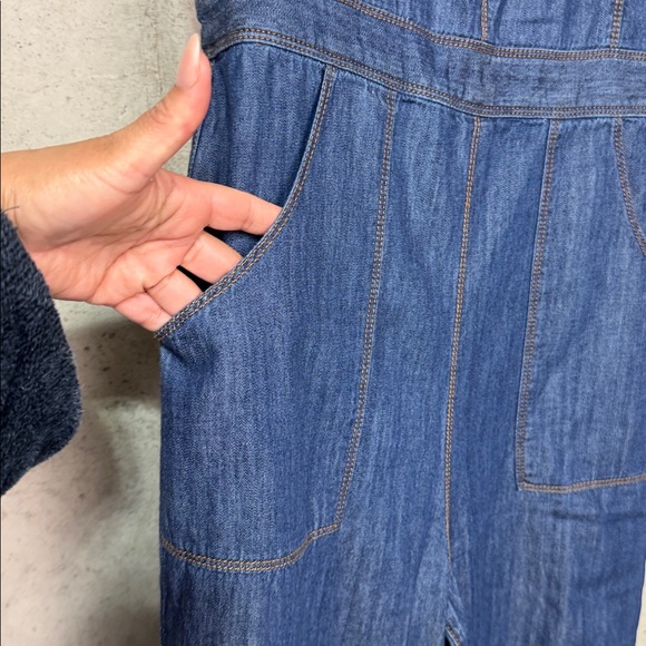 Anthropologie ett:twa Denim Chambray Flared Jumpsuit sz 6 - Picture 6 of 11